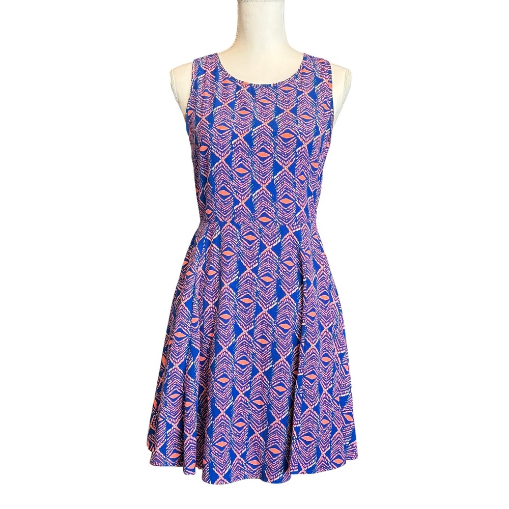 Gianni Bini Fit‎ and Flare Dress Sleeveless Scoop Neck Geometric Lined Skirt